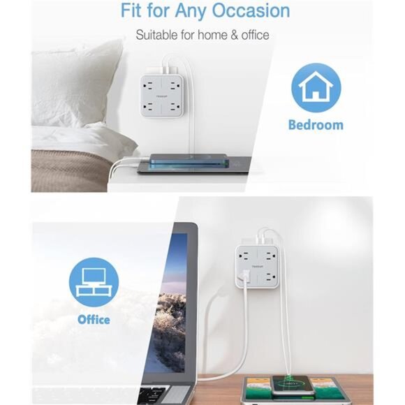 Multi Plug Outlet Extender with USB, TESSAN Surge Protector Splitter 3 USB Wall - Picture 6 of 7